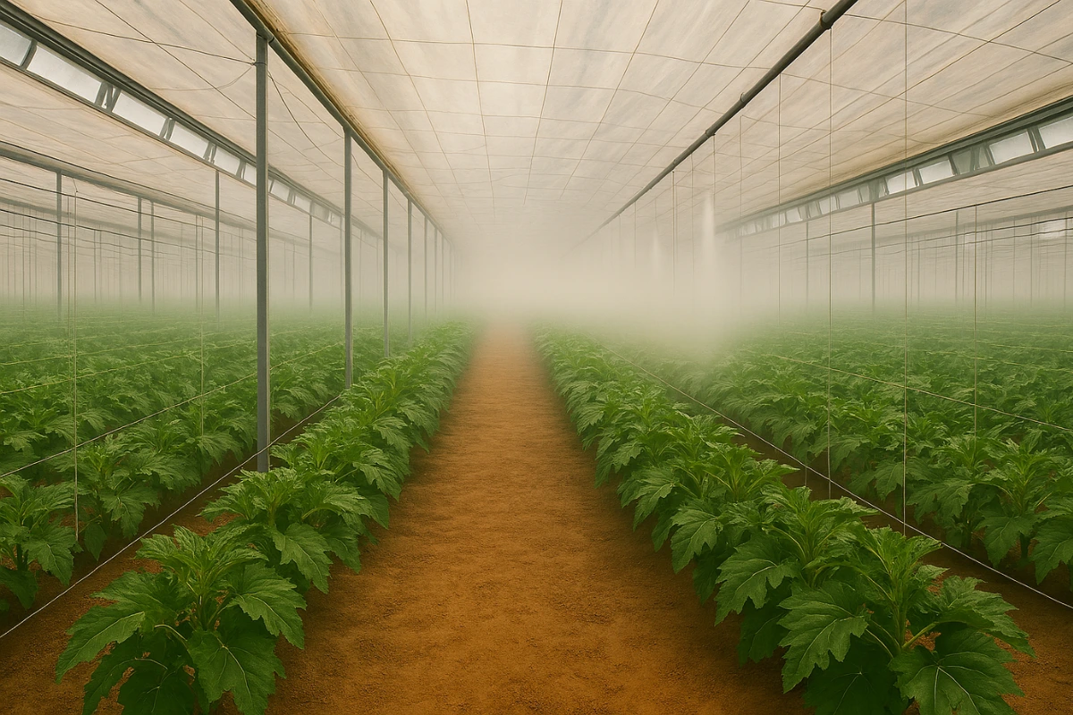 DPV en invernadero y control climático Control del DPV en invernadero con ambiente húmedo y cultivo bajo malla