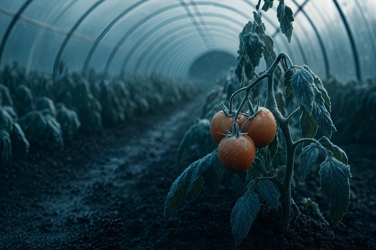 Heladas en cultivo agrícola Heladas en cultivo agrícola dentro de invernadero afectando a las plantas