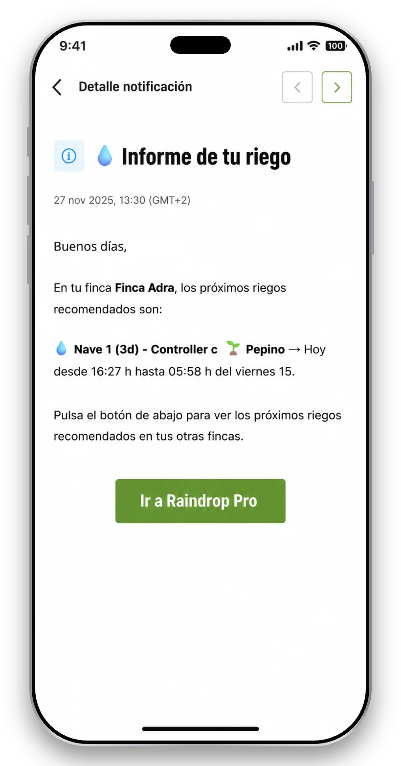 Aviso de próximo riego